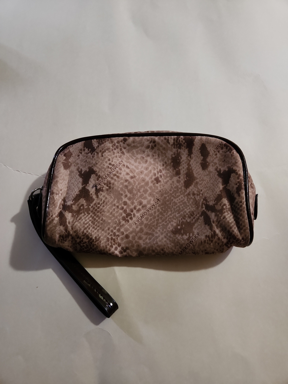 b. makowsky Taupe Snake-Print Wristlet Clutch
